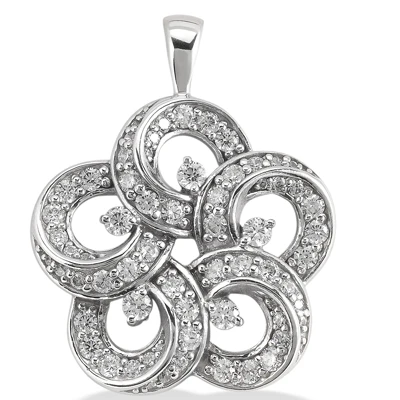 14K White Gold Round Diamond Flower Pendant 0.55ct 18.2mm 3 14K White Gold Round Diamond Flower Pendant 0.55ct 18.2mm