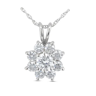 14K White Gold Round Diamond Flower Pendant 0.65ct 3 14K White Gold Round Diamond Flower Pendant 0.65ct