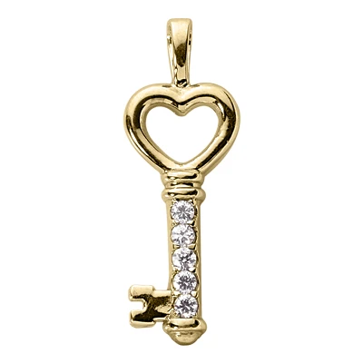 14K White Gold Round Diamond Heart Key Pendant 0.25ct 4 14K White Gold Round Diamond Heart Key Pendant 0.25ct - Image 2