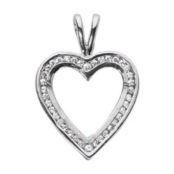 14K White Gold Round Diamond V-Bale Heart Pendant 0.39ct