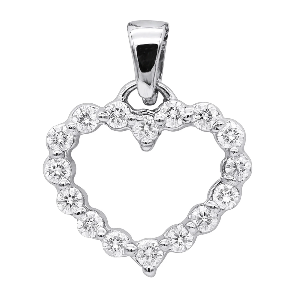 14K White Gold Round Diamond Heart Necklace 0.48ct 4 14K White Gold Round Diamond Heart Necklace 0.48ct - Image 2