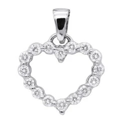 14K White Gold Round Diamond Heart Necklace 0.48ct