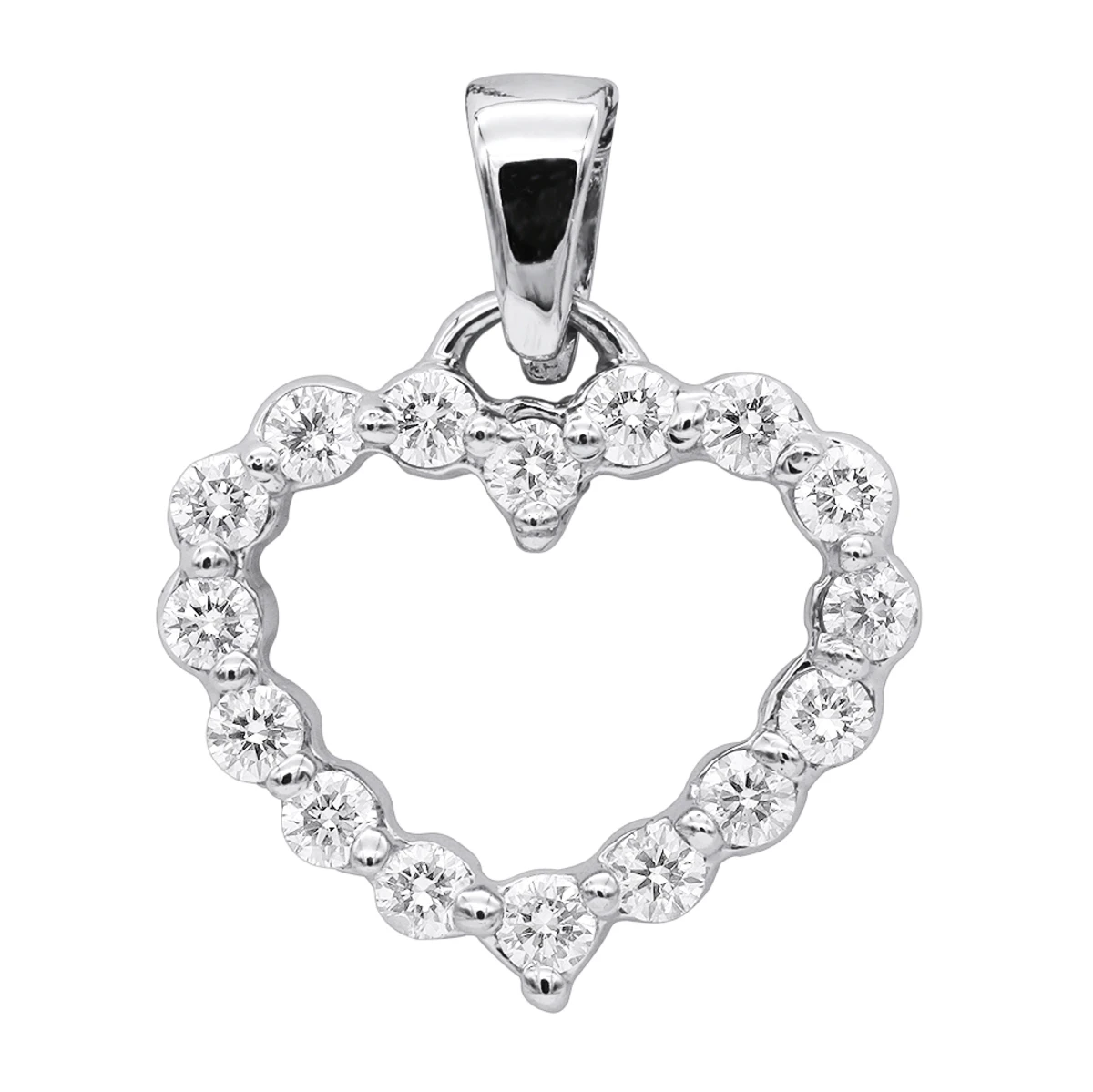 14K White Gold Round Diamond Heart Necklace 0.48ct 3 14K White Gold Round Diamond Heart Necklace 0.48ct