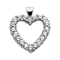 14K White Gold Round Diamond Heart Necklace 2.40ct