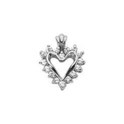 Small 14K White Gold Round Diamond Heart Pendant 0.24ct