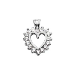 14K White Gold Round Diamonds Heart Pendant 0.48ct