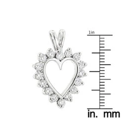 14K White Gold Round Diamond Heart Pendant 0.64ct 16mm -H'Hen Sale Store 14k gold round diamond heart pendant 064ct p 27831 rulerwh