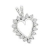 14K White Gold Round Diamond Heart Pendant 0.64ct 16mm