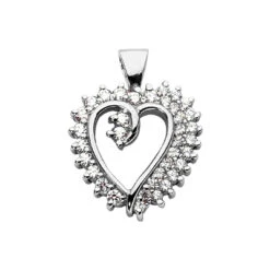 14K White Gold Round Diamond Heart Pendant 0.68ct