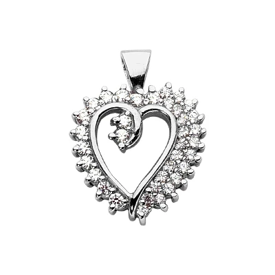 14K White Gold Round Diamond Heart Pendant 0.68ct 3 14K White Gold Round Diamond Heart Pendant 0.68ct