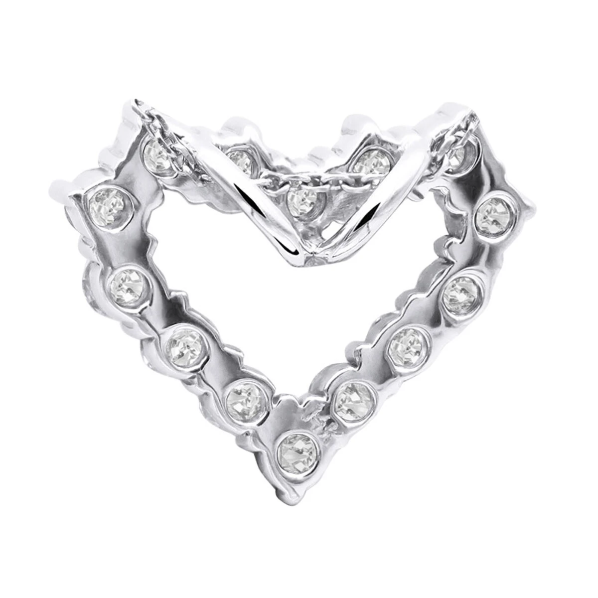 14K White Gold Round Diamond Open Heart Pendant 1.26ct Hidden Bail 6 14K White Gold Round Diamond Open Heart Pendant 1.26ct Hidden Bail - Image 4