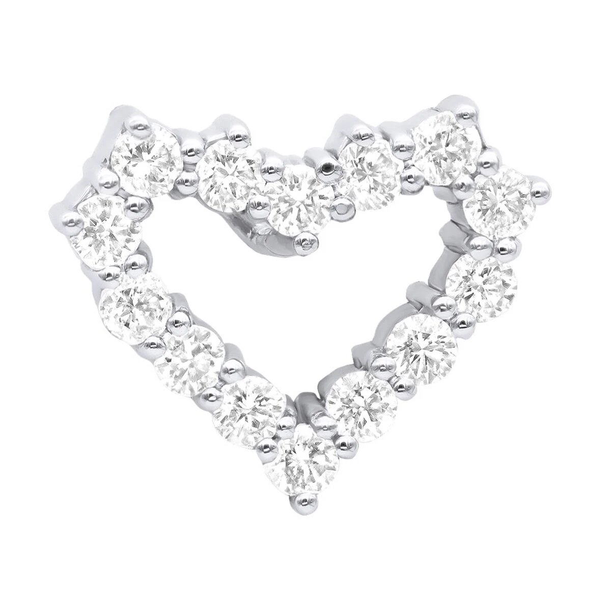 14K White Gold Round Diamond Open Heart Pendant 1.26ct Hidden Bail 3 14K White Gold Round Diamond Open Heart Pendant 1.26ct Hidden Bail