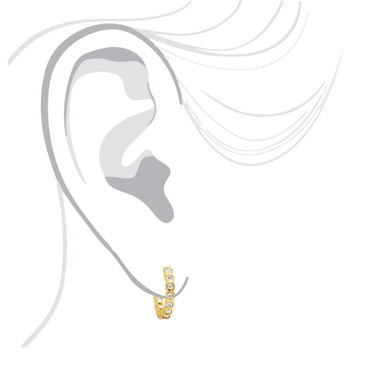 14K Yellow Gold Round Diamond Hoop Huggie Earrings 0.16ct 9 14K Yellow Gold Round Diamond Hoop Huggie Earrings 0.16ct - Image 7