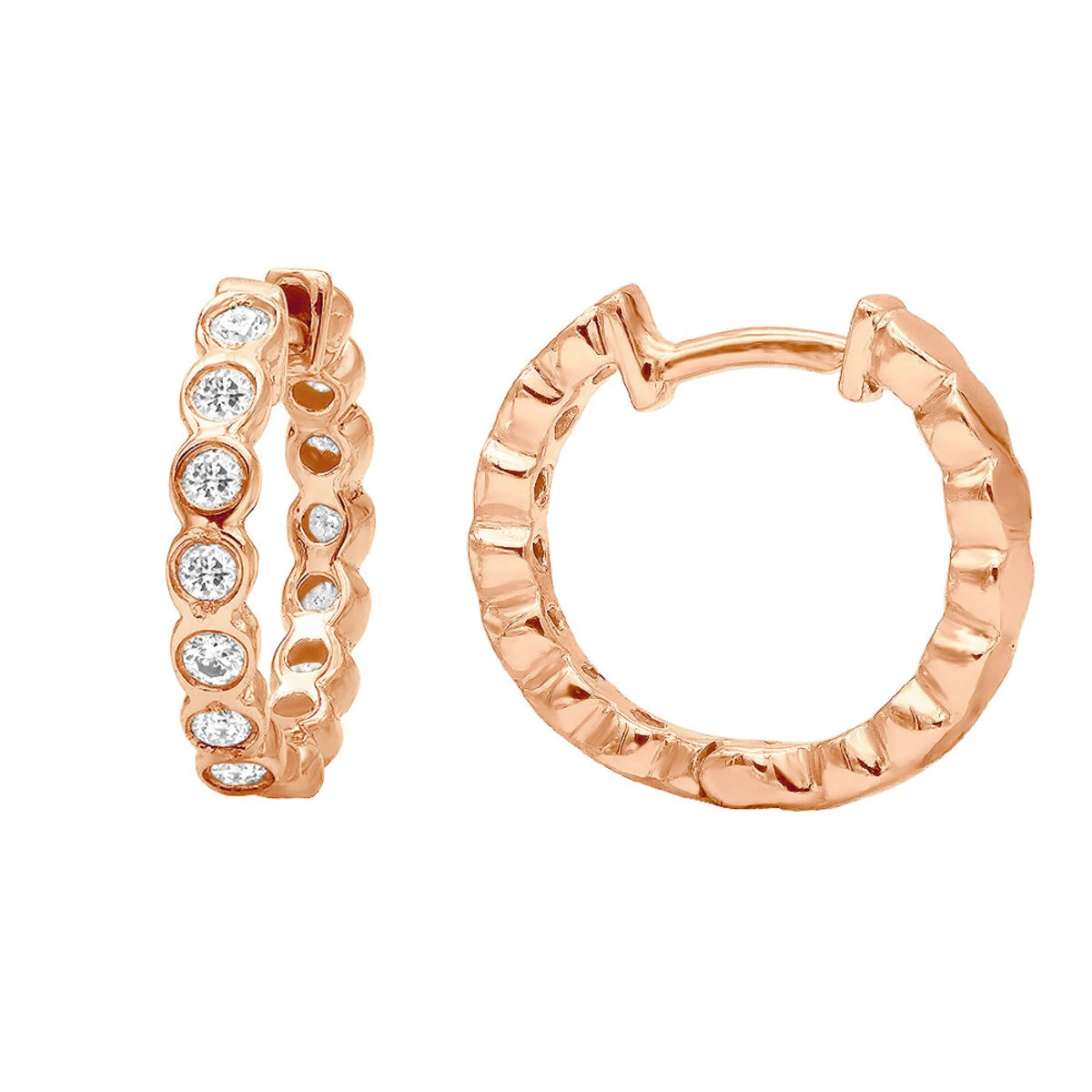 14K Yellow Gold Round Diamond Hoop Huggie Earrings 0.16ct 5 14K Yellow Gold Round Diamond Hoop Huggie Earrings 0.16ct - Image 3