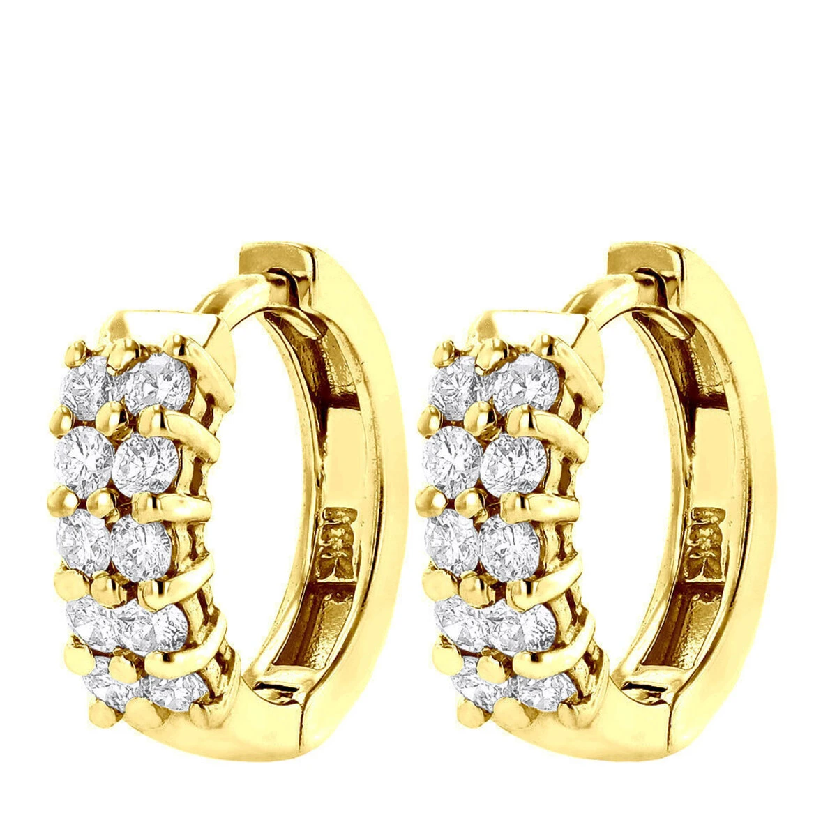 14K Yellow Gold Round Diamond Huggie Earrings 0.44ct 3 14K Yellow Gold Round Diamond Huggie Earrings 0.44ct