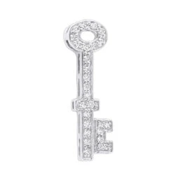 Small 14K White Gold Round Diamond Key Pendant For Women 0.25ct