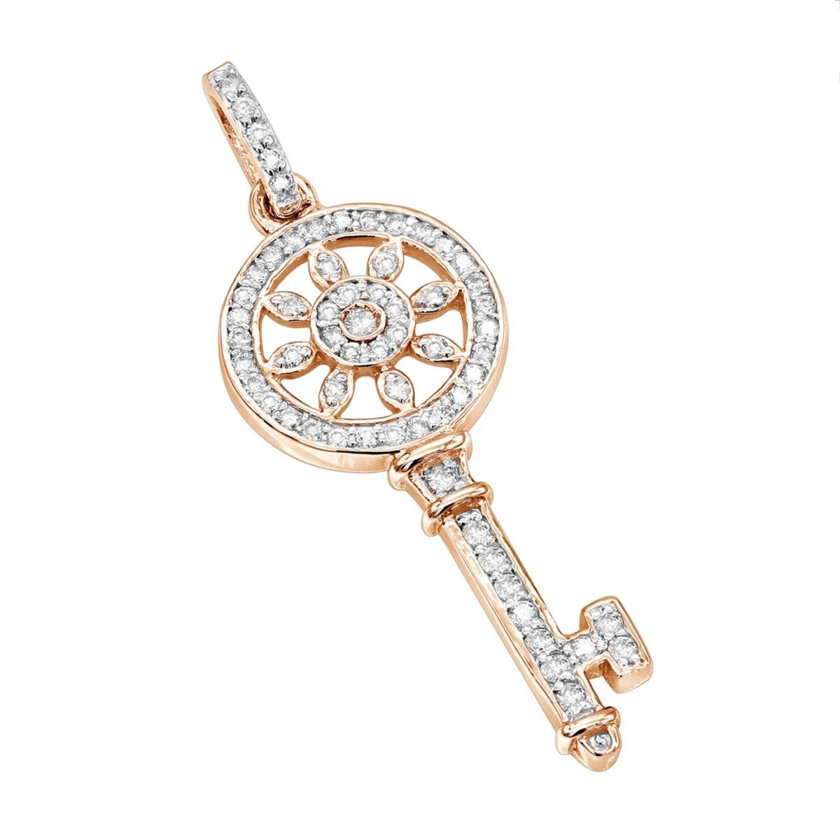 14K White Gold Round Diamond Key Pendant 0.33ct 5 14K White Gold Round Diamond Key Pendant 0.33ct - Image 3