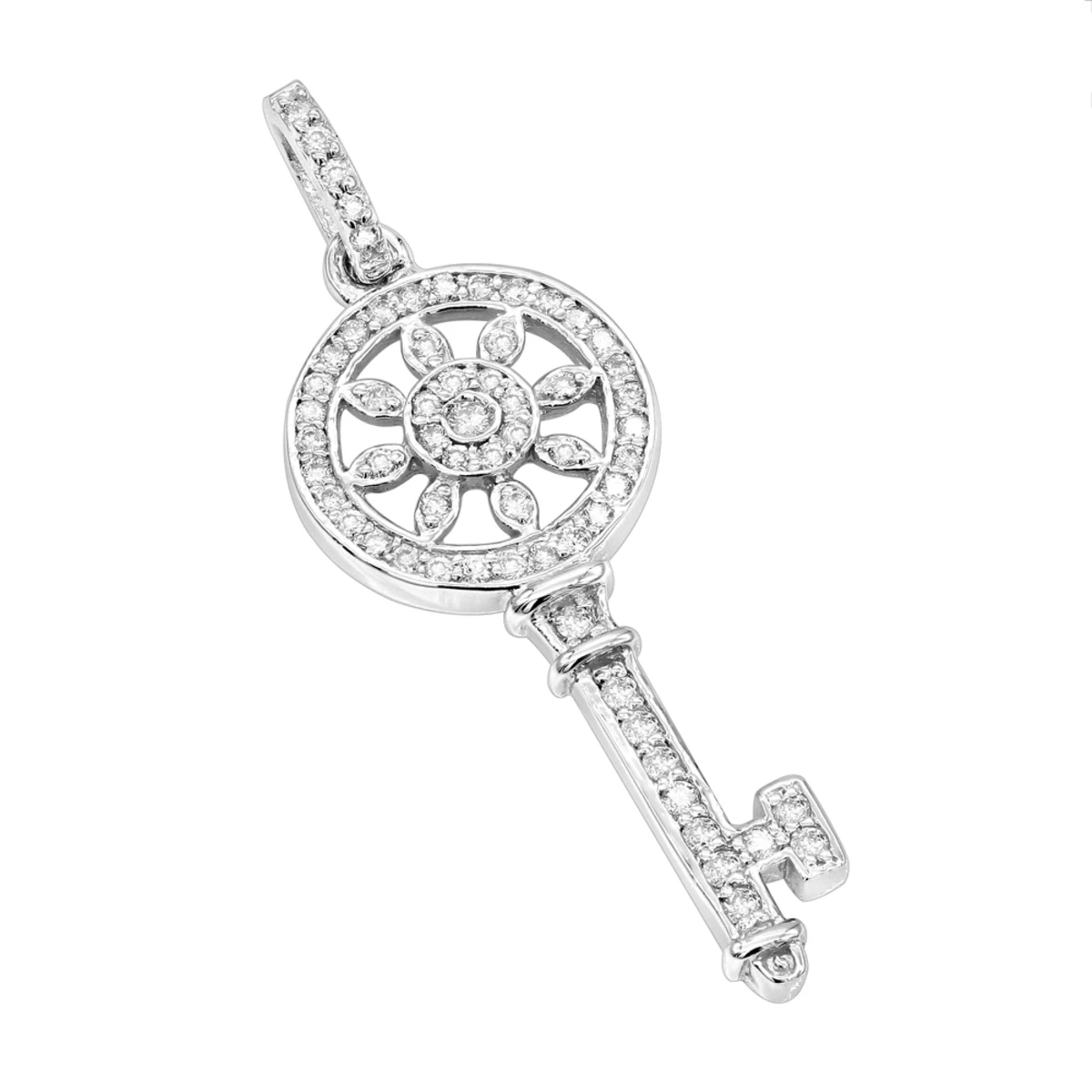 14K White Gold Round Diamond Key Pendant 0.33ct 3 14K White Gold Round Diamond Key Pendant 0.33ct