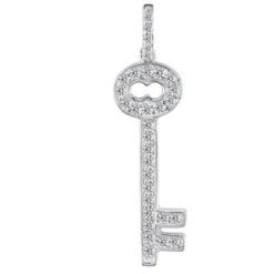 14K White Gold Round Diamond Key Pendant 0.38ct 9.8mm
