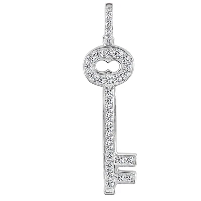14K White Gold Round Diamond Key Pendant 0.38ct 9.8mm 3 14K White Gold Round Diamond Key Pendant 0.38ct 9.8mm