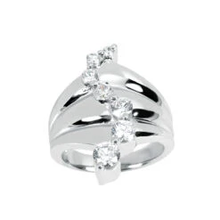 14K White Gold Extra Wide Round Diamonds Designer Ring For Ladies 1ct