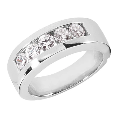 14K White Gold Round Diamond Men's Wedding Band 1.25ct 3 14K White Gold Round Diamond Men's Wedding Band 1.25ct