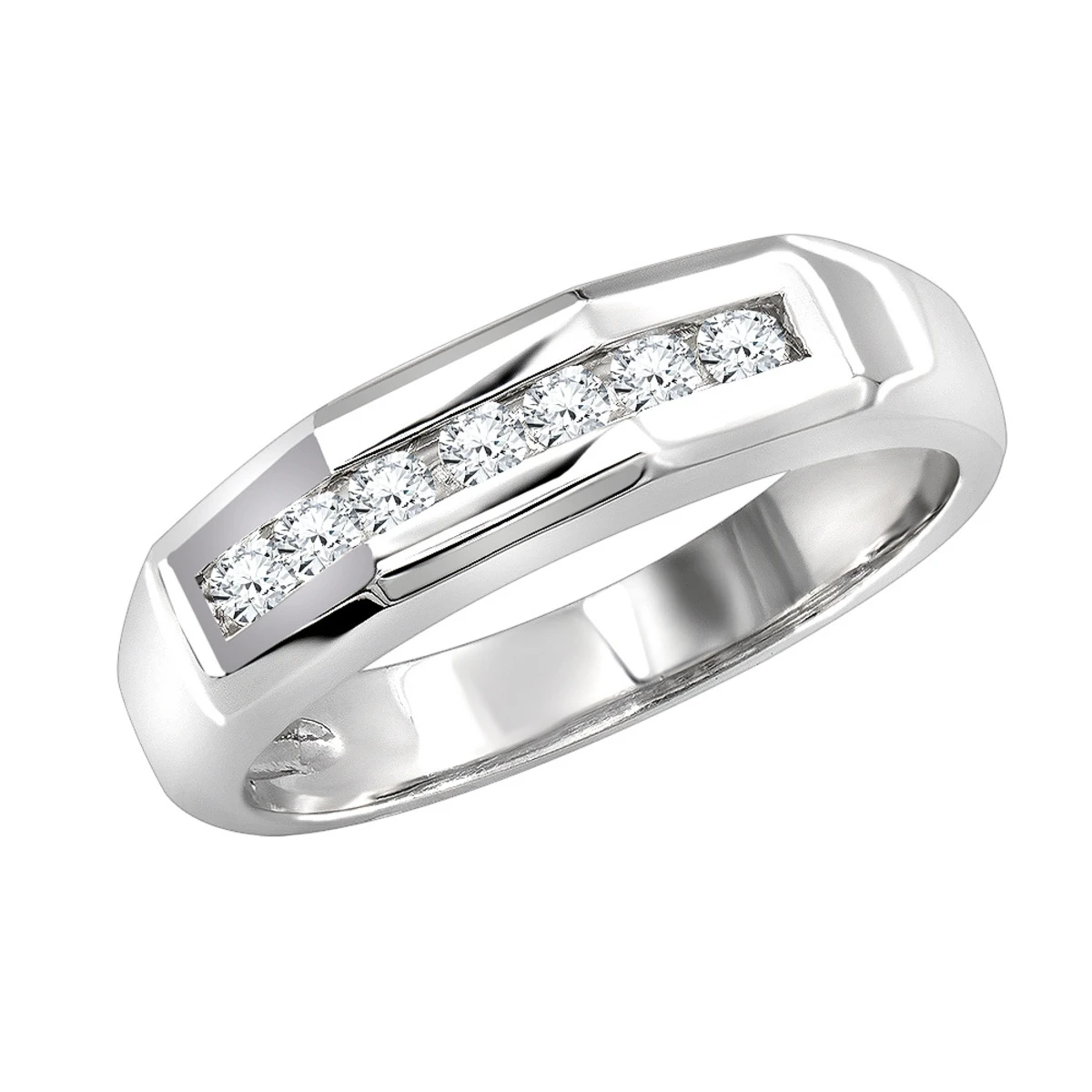 14K White Gold Round Diamond Men's Wedding Ring 0.21ct 3 14K White Gold Round Diamond Men's Wedding Ring 0.21ct