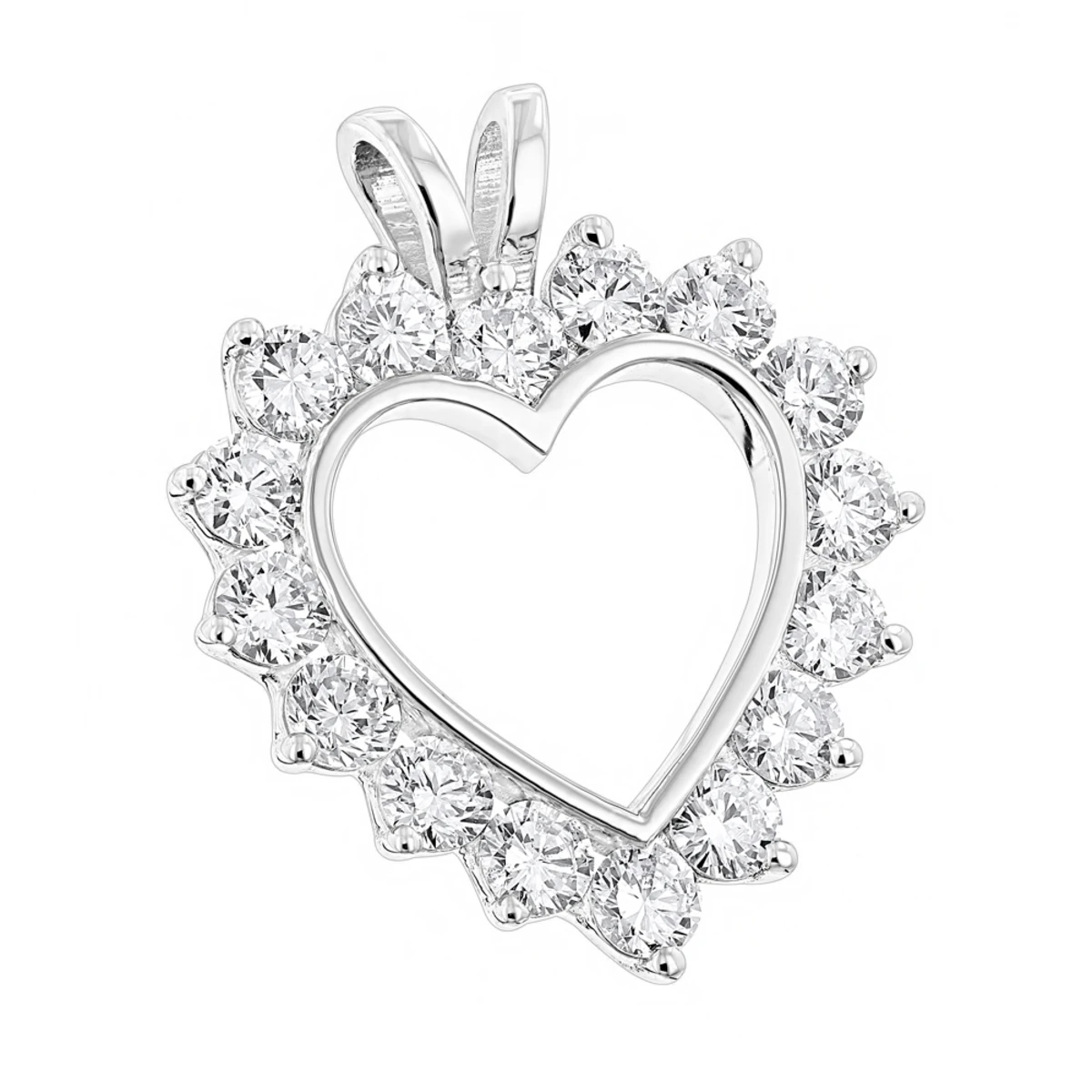 14K White Gold Round Diamond Open Heart Pendant For Women 1.9ct 3 14K White Gold Round Diamond Open Heart Pendant For Women 1.9ct