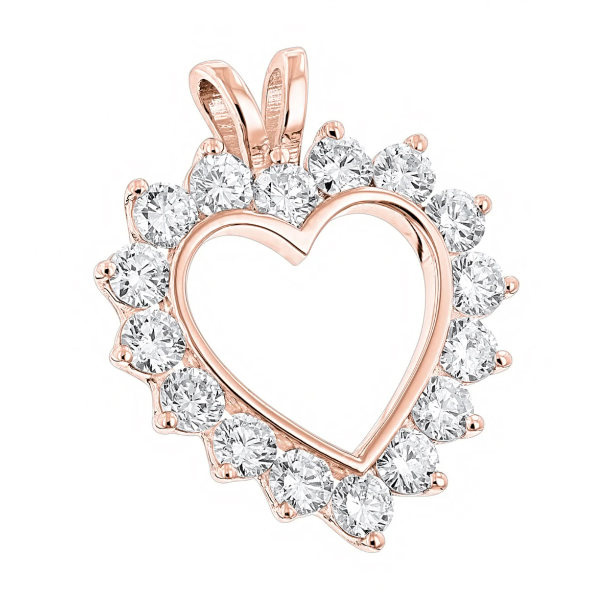 14K White Gold Round Diamond Open Heart Pendant For Women 1.9ct 5 14K White Gold Round Diamond Open Heart Pendant For Women 1.9ct - Image 3