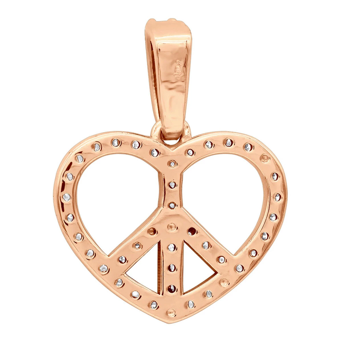 14K White Gold Round Diamond Peace Sign Heart Pendant 0.63ct 8 14K White Gold Round Diamond Peace Sign Heart Pendant 0.63ct - Image 6