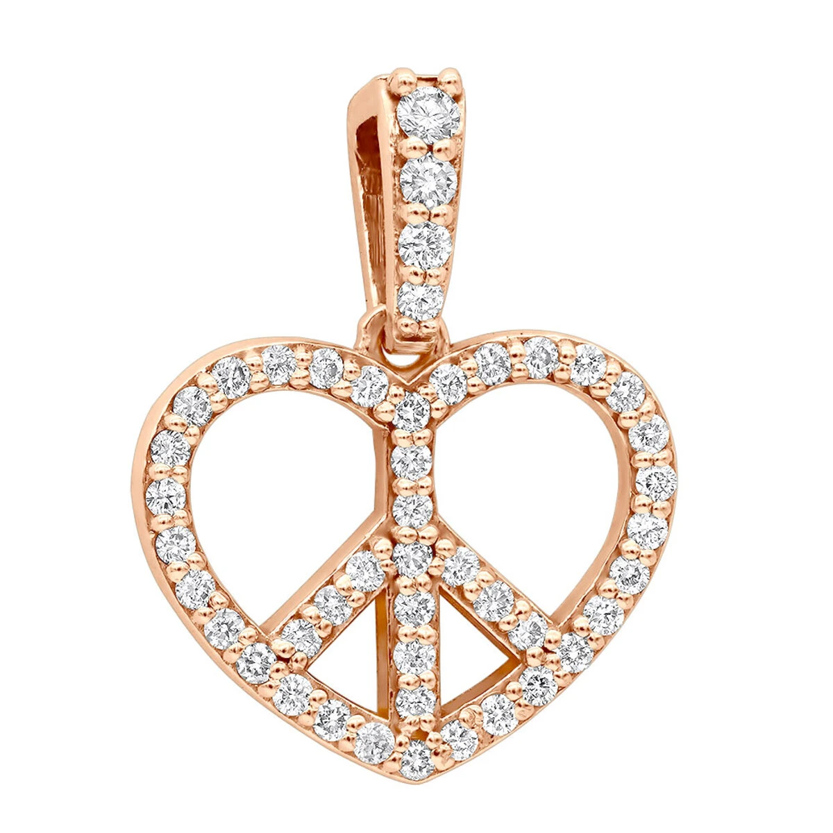 14K White Gold Round Diamond Peace Sign Heart Pendant 0.63ct 5 14K White Gold Round Diamond Peace Sign Heart Pendant 0.63ct - Image 3