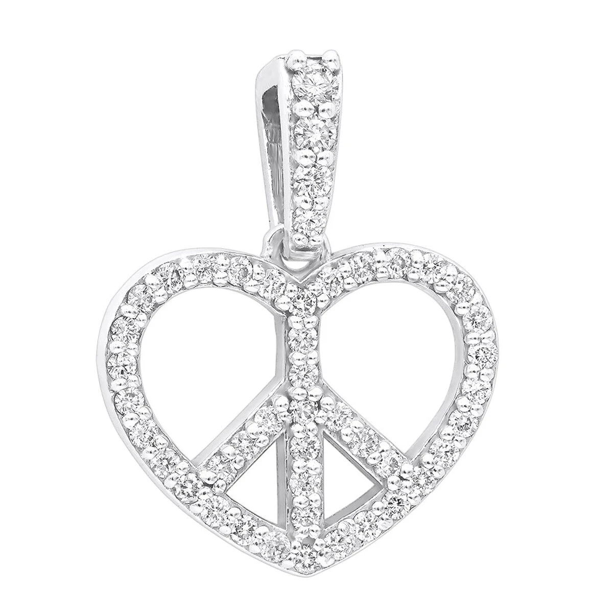 14K White Gold Round Diamond Peace Sign Heart Pendant 0.63ct 3 14K White Gold Round Diamond Peace Sign Heart Pendant 0.63ct
