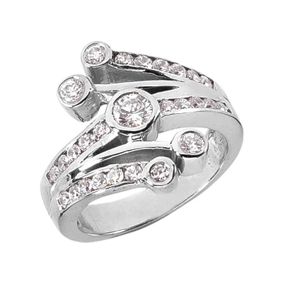 14K White Gold Round Diamond Right Hand Women's Ring 0.95ct 3 14K White Gold Round Diamond Right Hand Women's Ring 0.95ct