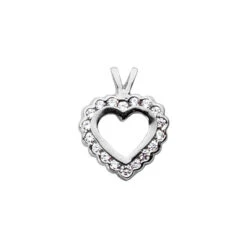 14K White Gold Round Diamond Scalloped Heart Pendant 0.27ct