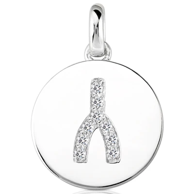 14K White Gold Round Diamond Wishbone Necklace Pendant 0.09 3 14K White Gold Round Diamond Wishbone Necklace Pendant 0.09