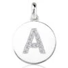 14K White Gold Round Diamonds Initial Pendant 0.13ct
