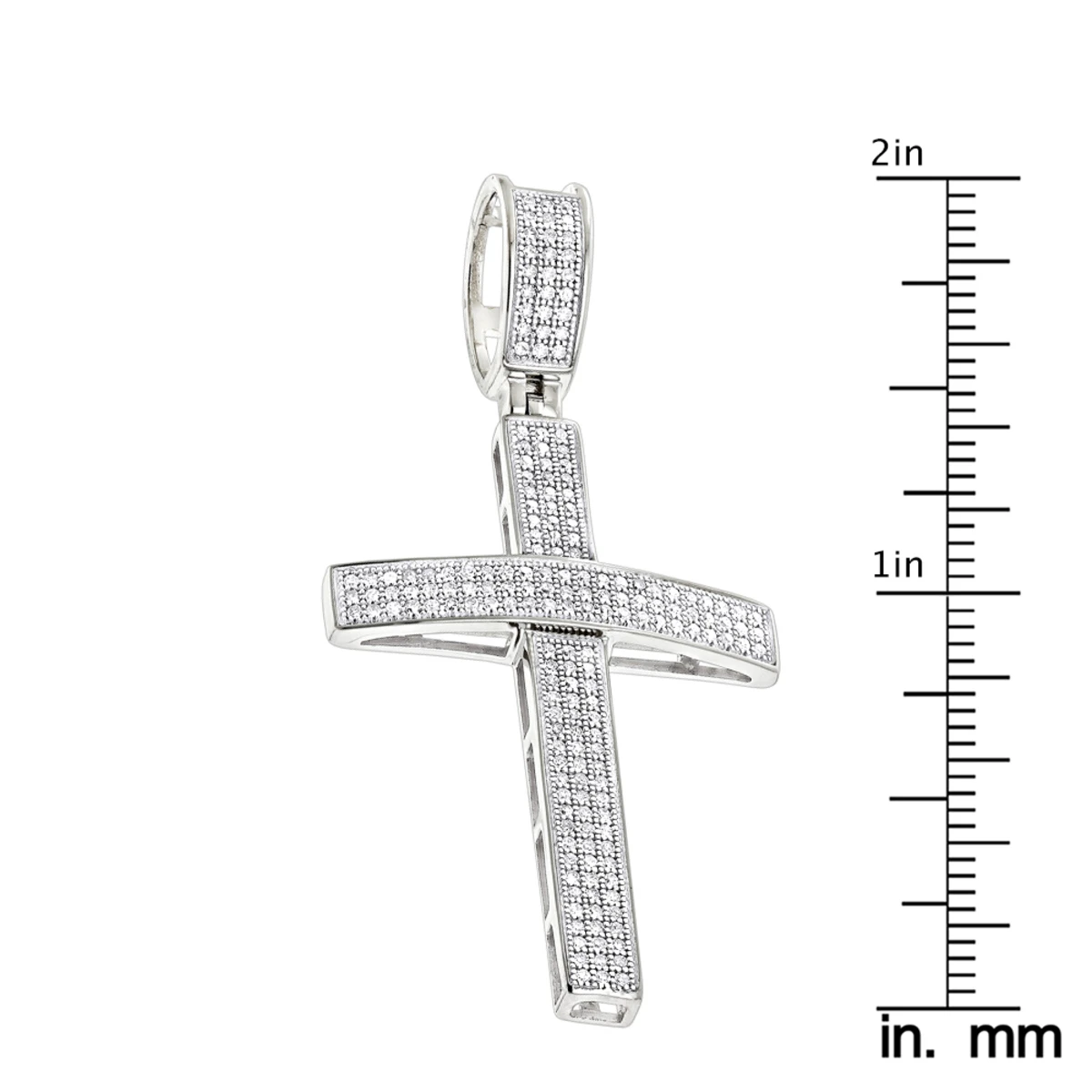 14K White Gold Round Pave Diamond Cross Pendant 0.5ct 7 14K White Gold Round Pave Diamond Cross Pendant 0.5ct - Image 5
