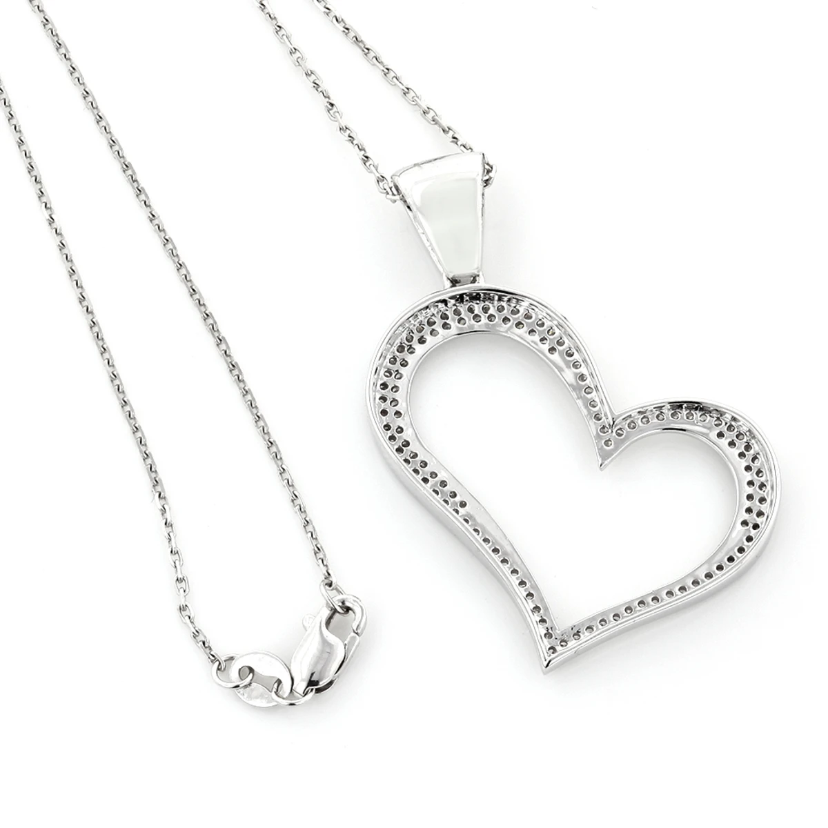 14K White Gold Round Pave Diamond Heart Pendant 0.5ct 6 14K White Gold Round Pave Diamond Heart Pendant 0.5ct - Image 4