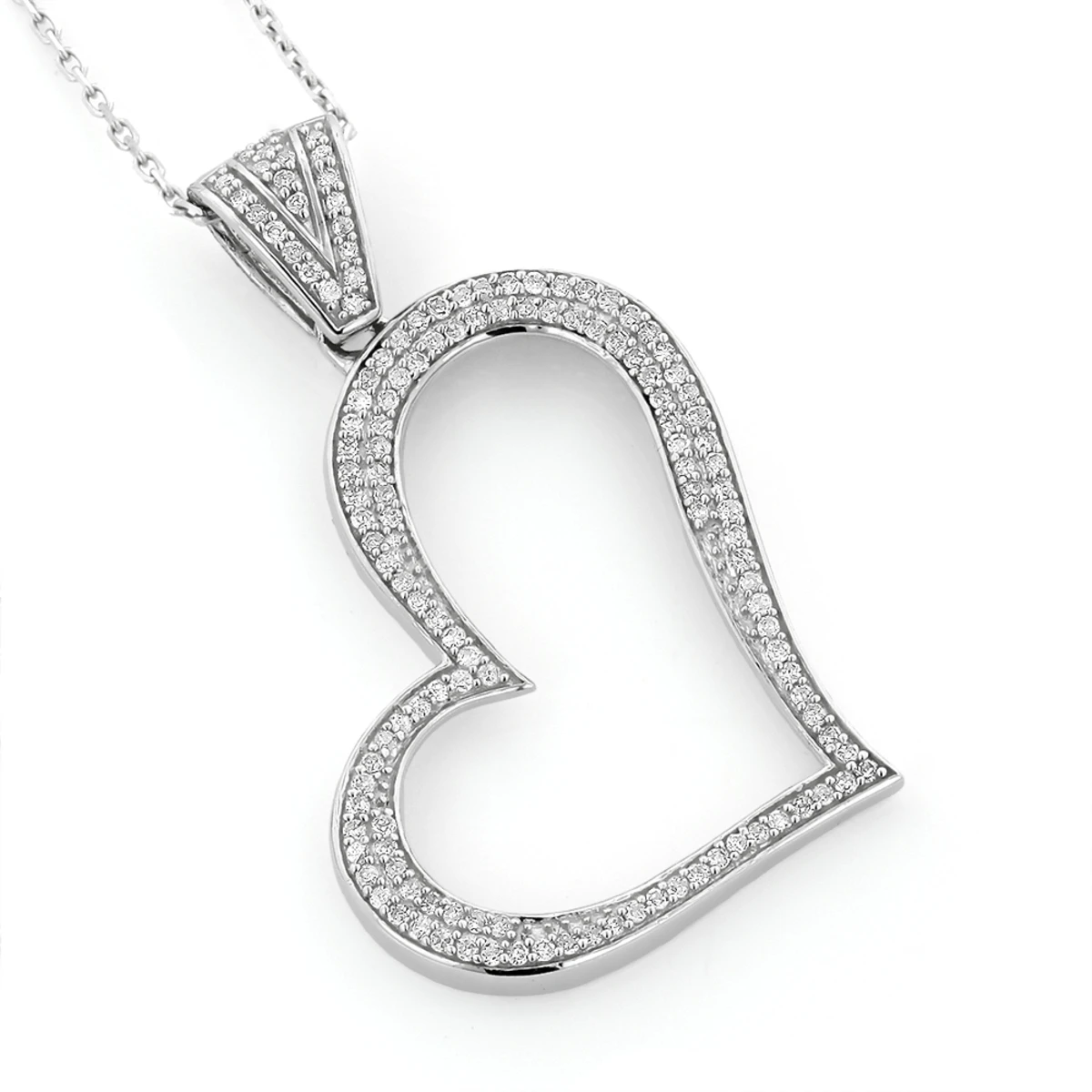 14K White Gold Round Pave Diamond Heart Pendant 0.5ct 3 14K White Gold Round Pave Diamond Heart Pendant 0.5ct