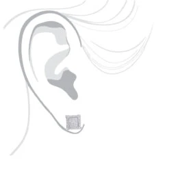 14K White Gold 1 Carat Round & Princess Cut Diamond Earrings Square Studs Men's Or Women's -H'Hen Sale Store 14k gold round princess cut diamond earrings square studs by luxurman bodwh