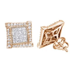 14K White Gold 1 Carat Round & Princess Cut Diamond Earrings Square Studs Men's Or Women's -H'Hen Sale Store 14k gold round princess cut diamond earrings square studs by luxurman ro