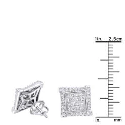 14K White Gold 1 Carat Round & Princess Cut Diamond Earrings Square Studs Men's Or Women's -H'Hen Sale Store 14k gold round princess cut diamond earrings square studs by luxurman rulerwh