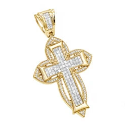 14K Rose Gold Round Princess Diamond Cross Pendant 2.14ct -H'Hen Sale Store 14k gold round princess diamond cross pendant 214ct p 6604 ye