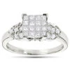 14K White Gold Round & Princess Diamond Engagement Ring 0.90