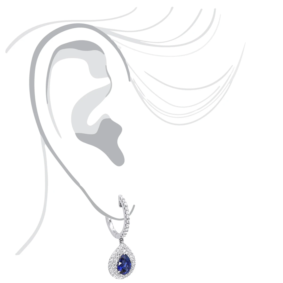 14K White Gold Sapphire Diamond Pear Shape Drop Earrings For Women By Luxurman 7 14K White Gold Sapphire Diamond Pear Shape Drop Earrings For Women By Luxurman - Image 5