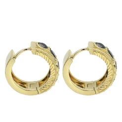 14K White Gold Single Men's Diamond Earring Unique Small Black Diamond Hoop 1.5ct -H'Hen Sale Store 14k gold single mens diamond earring unique small black diamond hoop 1 5ct back yellow 1