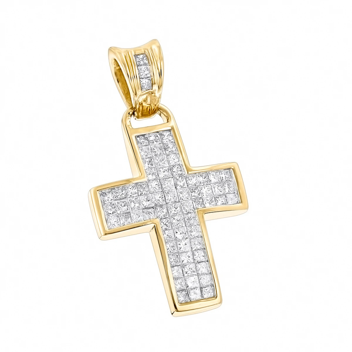 Unique 14K White Gold Small Diamond Cross Pendant 1.1ct Princess Cut Diamonds 4 Unique 14K White Gold Small Diamond Cross Pendant 1.1ct Princess Cut Diamonds - Image 2