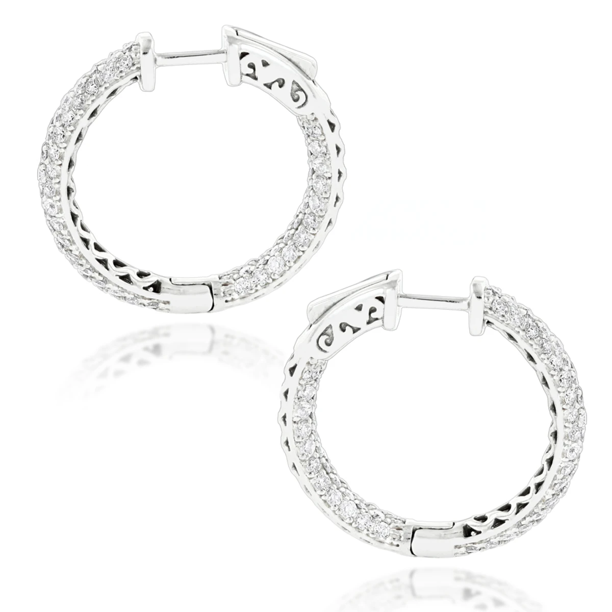 14K White Gold Small Inside Out Diamond Hoop Earrings For Women 2.7ct 1 Inch 6 14K White Gold Small Inside Out Diamond Hoop Earrings For Women 2.7ct 1 Inch - Image 4
