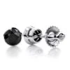 14K White Gold Solitaire Black Round Diamond Bezel Stud Earrings 0.25ct 3mm