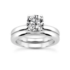 14K White Gold Solitaire Engagement Ring Set 0.50ct Band: 2.6mm, Eng.: 2.8mm